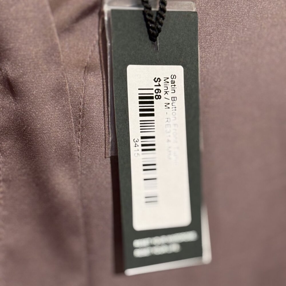 NWT R Label The Reset Satin Long Sleeve Gray Mink Blouse Top - Picture 3 of 5